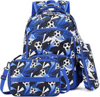 mygreen 3PCS Kids Backpack Set - Waterproof Bookbag with Lunch Box for Boys Ages 3-12, Adorable Cartoon Prints for School & Outdoor Use Blue Soccer