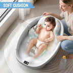Collapsible Baby Bathtub, 3s to Install, Baby Bath Tub with Soft Cushion & Thermometer, 0-36 Months Newborn Bathtub, Portable Travel Baby Tub, Grey