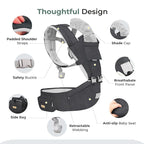 FRUITEAM 6-in-1 Baby Carrier with Waist Stool, One Size Fits All -Adapt to Newborn, Baby Hip Carrier for Breastfeeding, Infant & Toddler