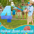 Sratte Number 1 2 3 4 5 6 7 8 9 Piñata with Stick Blindfold Confetti, Gradient Blue Piñata for Kids Boys Girls Birthday Party Anniversary Decorations Supplies(Number 4)