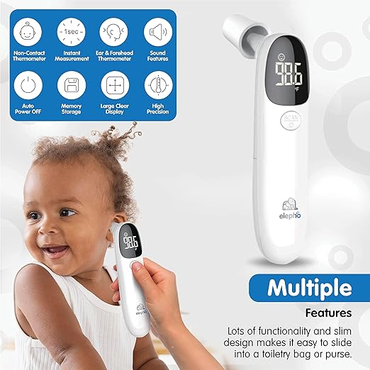 Elepho eTherm Ear & Forehead Non-Contact Thermometer Infrared & Digital Thermometers for Adults, Kids, Babies & Infants Instantly Accurately Reads Temperature Slim Design, Easy to Read Large Display.