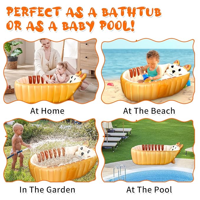 Boczif Inflatable Baby Bathtub, Toddler Bath Tub Non-Slip Baby Pool for Sitting, Foldable Infant Shower Basin Mini Air Swimming Pool, Kids Must Have Travel Bath, Portable Bathtub(Orange)