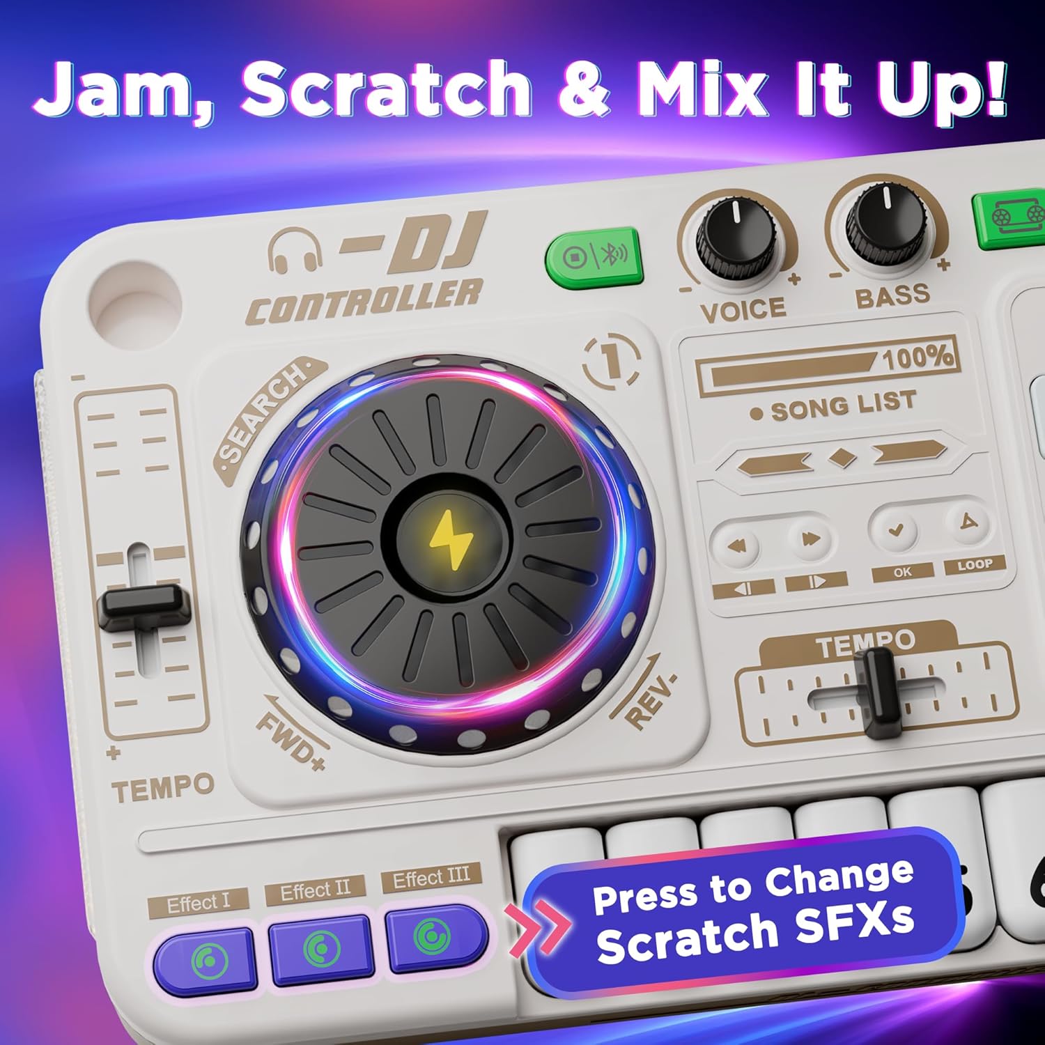 iPlay, iLearn Kids DJ Mixer Toy, Toddler Musical DJ Turntable W/Lights Sounds, Electronic Piano Instrument Playset W/Karaok Microphone, Birthday Party Gift for 3 4 5 6 Years Old Boys Girls Children