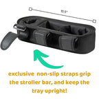 Universal Stroller Tray with Insulated Sippy Cup Holder - Upgraded Rigid Frame Stays Upright - Exclusive Non Slip Straps Firmly Grip Stroller Bar. Universal Stroller Snack Tray Attachment