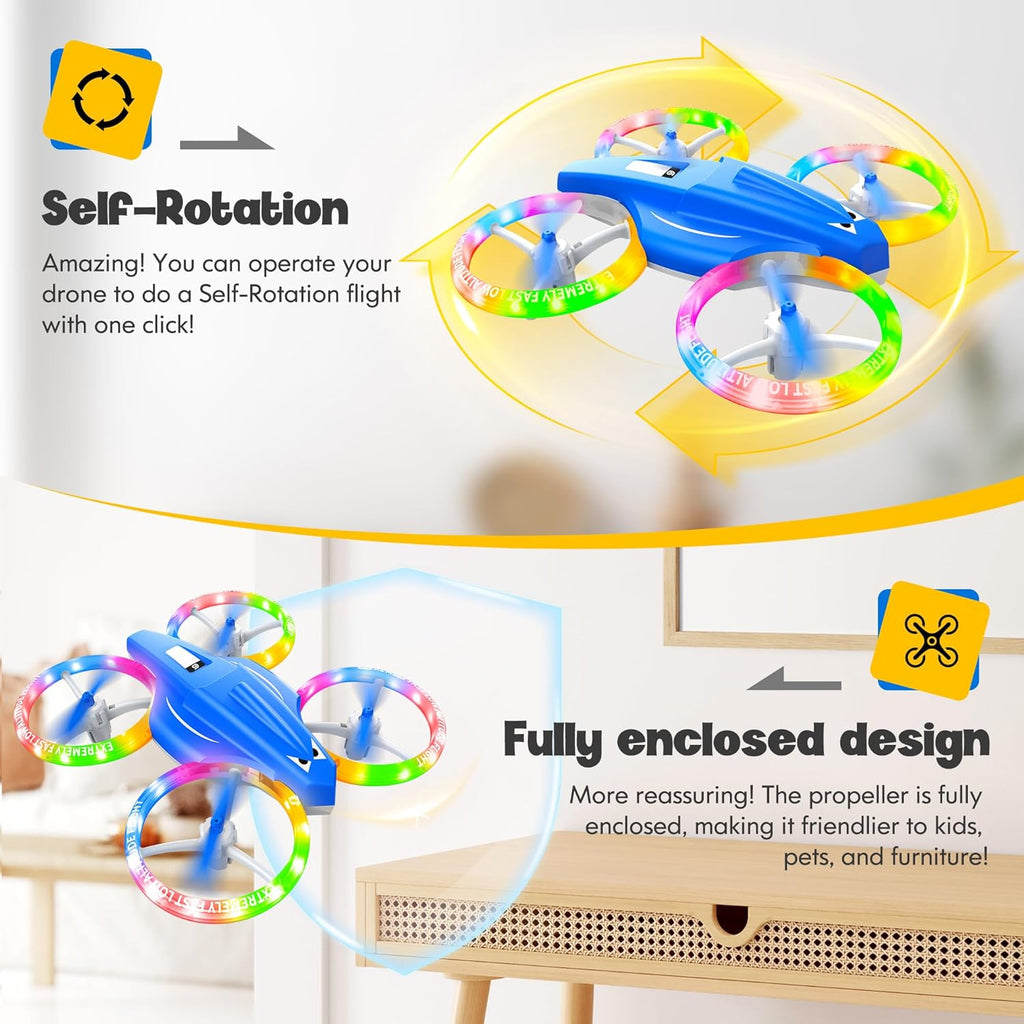 Drones for Kids With Cool Light, Kids Drone with 3D Flip, Altitude-Hold, Self-Rotation, Headless Mode, 3 Speed Modes, One-Click Take-off/Landing, Mini Drone for Christmas, Beginners, Indoor