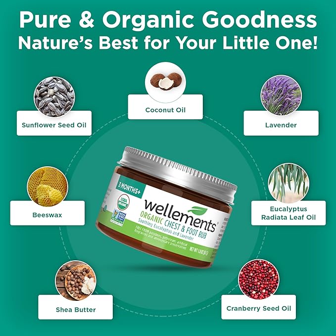 Wellements Organic Baby Chest & Foot Rub for 3 Months+ (1.8 Fl Oz) | Soothes & Comforts | Baby congestion relief* with Eucalyptus and Lavender | Free From Petroleum, Menthol and Artificial Fragrance