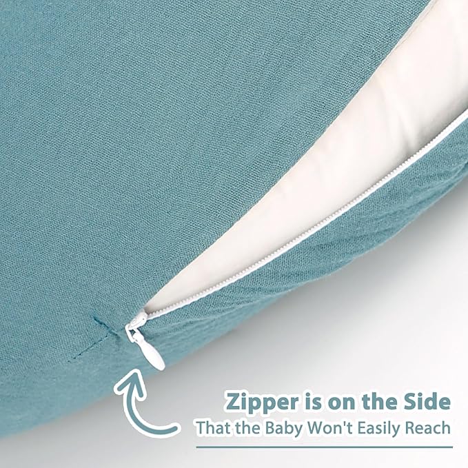 Hooyax Muslin Nursing Pillow Cover, Soft Breathable Feeding Slipcover for Breastfeeding Moms, Stretchy Removable Infant Pillow Cover for Boy and Girls (Blue)