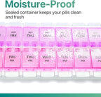 Sukuos AM PM Weekly Pill Organizer 7 Day, 2 Times A Day Medicine Pill Box with Easy Push Button, BPA Free Vitamin Cases for Fish Oil/Supplements, Easy to Clean (Purple&Pink)