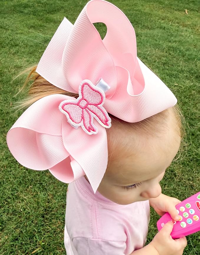 Wee Ones Girls' Plain Wrap Classic Grosgrain Hair Bows on a WeeStay No-Slip Hair Clip, Handmade, King, Light Pink