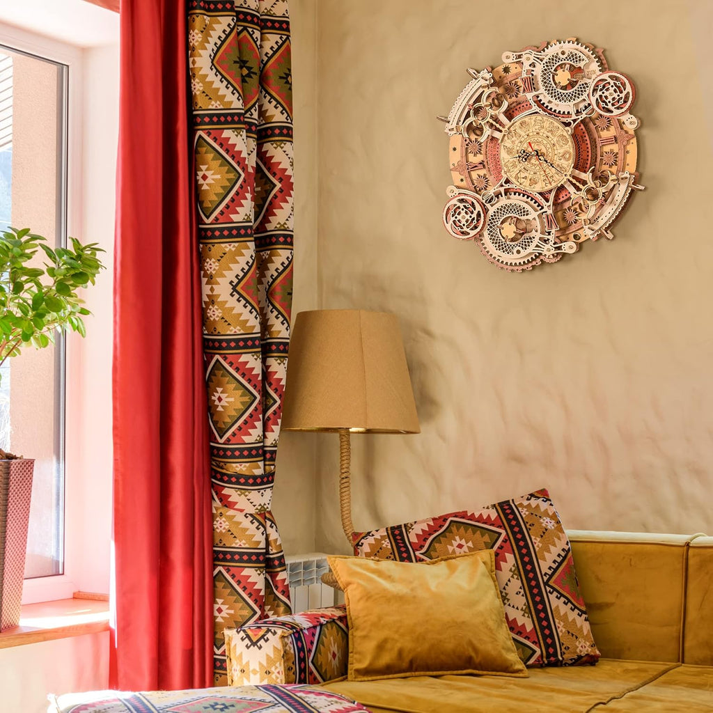 ROBOTIME 3D Wooden Puzzles for Adults, Models for Adults to Build Wooden Steampunk Clock Kit, DIY Mechanical Wall Quartz Aesthetic Room Decor Unique Gift