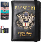 Passport Holder and Card Slot Combo RFID Blocking Leather Travel Passport Wallet for Men and Women US Passport Cover Protector(black)