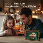 LED 3D Wood Puzzle Fantasy Airship Model - Steampunk DIY Craft Kit with LED Lights – Intricate Wooden Airship Model Building Set for Teens and Adults(Orange)