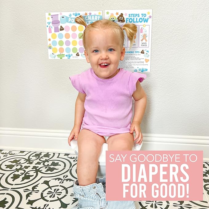 Hadley Designs Potty Training Chart for Toddlers Boys -10 Sticker Potty Chart for Toddlers Girls, 8.5x11" Potty Training Sticker Charts for Toilet Success, Pastel Toddler Reward Chart for Kids