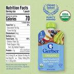 Gerber Stage 2 Baby Food, Organic Pear Blueberry Apple Avocado Puree Pouch, Organic Baby Food Pouches, No Added Sweetener, No Artificial Colors or Flavors, 12-Pack