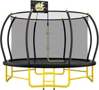 14FT Pumpkin Trampoline with Basketball Hoop, Balance Bar and Enclosure Net, Outdoor Trampoline for Kids and Adults, Capacity 880 lbs