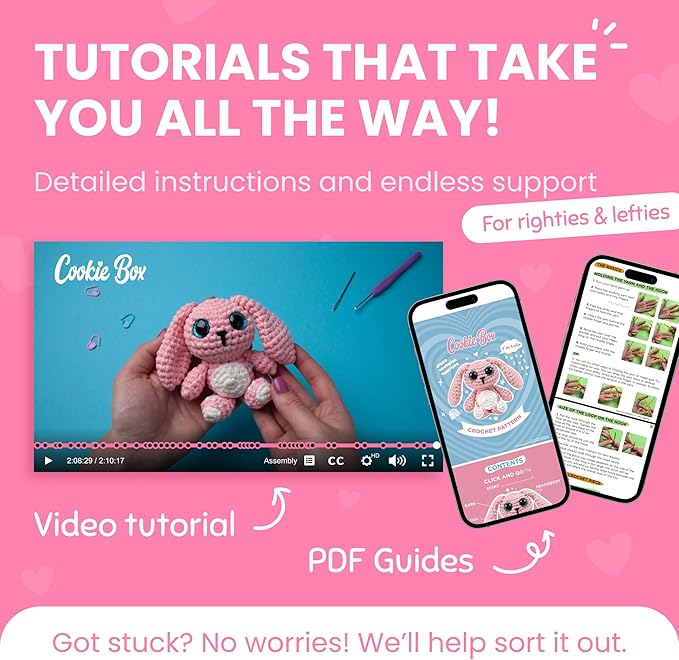 Cookie Box Crochet Kit for Beginners - Learn to Craft Amigurumi Stuffed Animals - Knitting Gift for Kids and Adults - Beginner-Friendly Yarn - Stitch-by-Stitch Video Tutorial - Bunny Lola