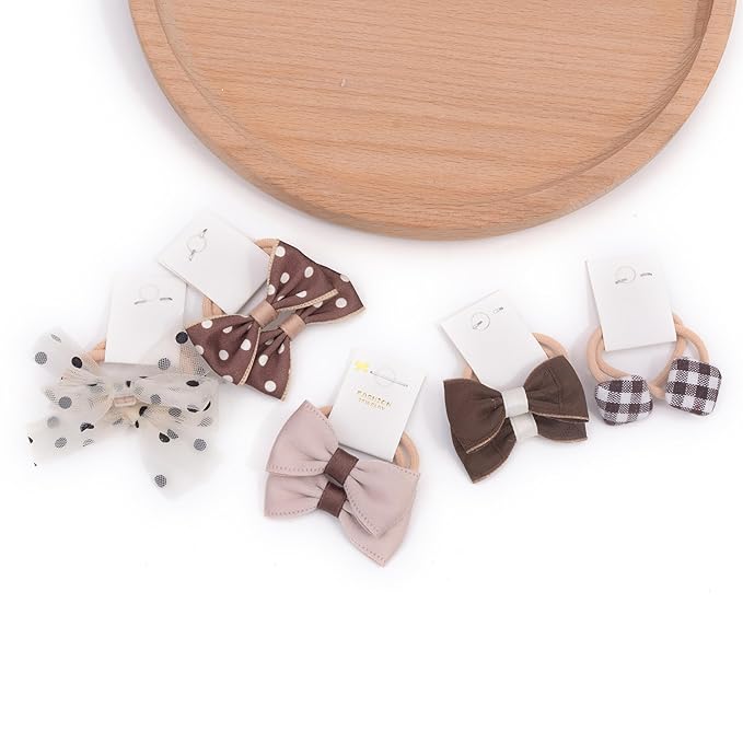 Boutique Baby Hair Bows and Elastics, 20 Pcs Toddler Ponytail Holders with Bows, 1.2 Inch Pigtails Rubber Bands Hair Accessories for Little Girls (Set-D)