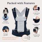 Beco Gemini Baby Carrier from Newborn to Toddler - Certified Ergonomic Newborn Baby Carrier for Infants and Children of 7-35 lbs - M Shape, Adjustable Seat, Breathable 3D Mesh (Cool Navy)