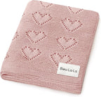 Heirloom Knit Heart Swaddling Blanket for Girls - 100% Luxury Cotton Baby Blanket - Soft Warm Swaddle Receiving Crib Receiving Blanket for Newborns Infants & Toddlers (Pink)