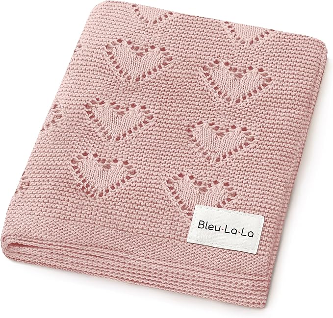 Heirloom Knit Heart Swaddling Blanket for Girls - 100% Luxury Cotton Baby Blanket - Soft Warm Swaddle Receiving Crib Receiving Blanket for Newborns Infants & Toddlers (Pink)