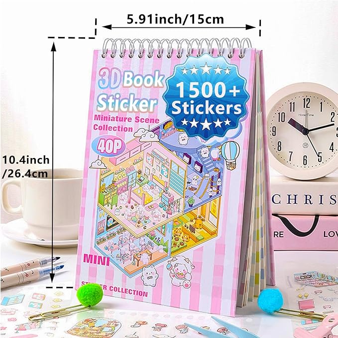 Sticker Book Activity, 20 Sets (1500+) DIY 3D Scene Stickers, Reusable Sticker Book, Mix and Match Creative Sets, Waterproof for All Surfaces, Ultimate Craft Supplies & Party Favors