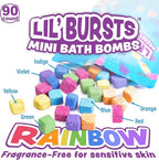 Tub Works® Lil' Bursts™ Mini Bath Bombs for Kids, 90 Count, Rainbow | Nontoxic | Tiny Kids Bath Bombs with A Burst of Color, Foam & Bubbles | Customize Toddler Bath with 7 Colors | Make Bathtub Art