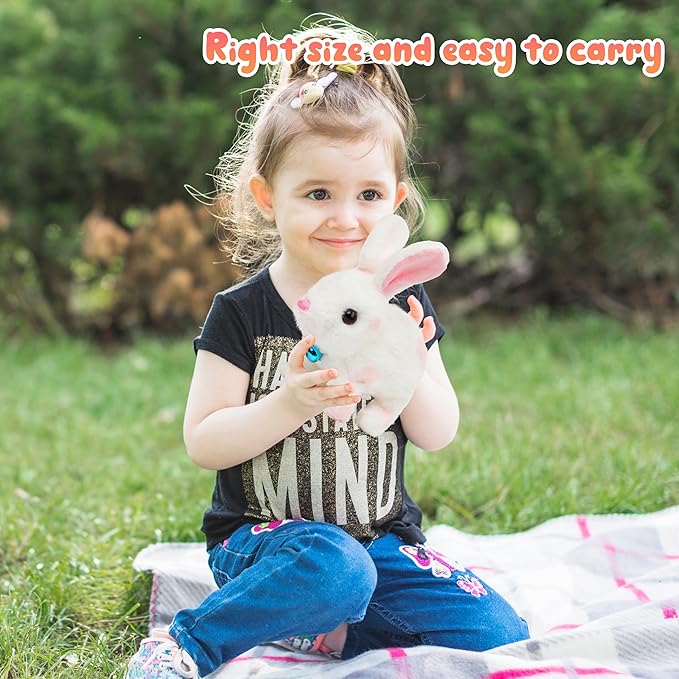 Easfan Bunny Plush Toy Jumping Spotted Rabbit Talking Hopping Ears Nose Moving Educational Plush Toy Singing Shaking Glowing Interactive Toy Electric for Toddlers Kids