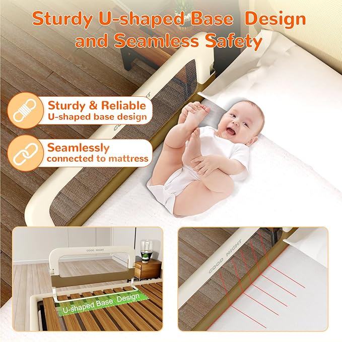 Bed Guard Rail for Toddlers - 32" Adjustable Heights & Folding up Portable Bed Railing for Baby - Toddler Bed Rails Guard for Crib, Twin, Bunk,Full Size, Queen & King Bed