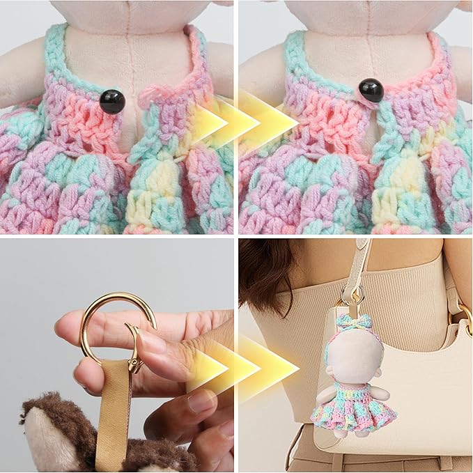 Handmade 17cm Doll Clothes - Crochet Handcraft Cute Styles 15cm/17cm Dolls Outfits, Matching Halter Dress and Headband Accessories for Dress Up Gift (Macaron)