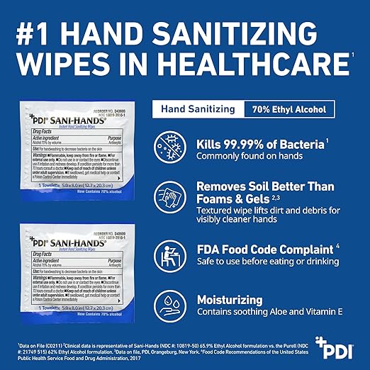 Sani-Hands Hand Sanitizer Wipes 100 Packets Per Box