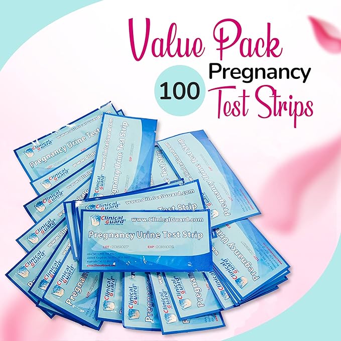Clinical Guard 100 Pregnancy Tests Strips - Sensitive & Accurate Measurement Within 5 mins - Early Detection Pregnancy Test Strip - Easy to Use for Home Tests - HCG Test Strip Kit