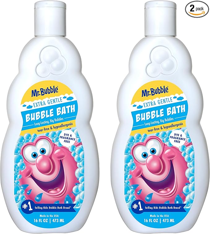 Mr. Bubble Extra Gentle Bubble Bath - Hypoallergenic, Tear Free Bubble Bath Solution Perfect for Sensitive Skin (Pack of 2 Bottles, 16 fl oz Each)
