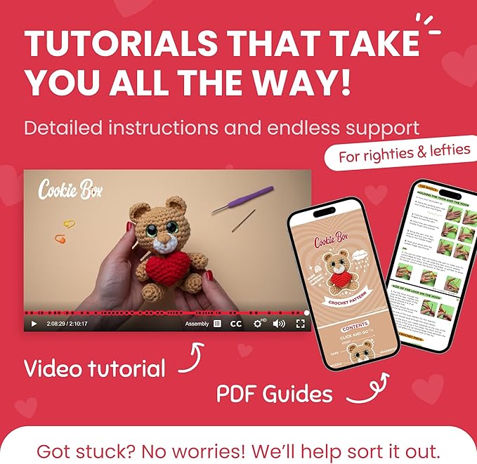 Cookie Box Crochet Kit for Beginners - Learn to Craft Amigurumi Stuffed Animals - Knitting Gift for Kids and Adults - Beginner-Friendly Yarn - Stitch-by-Stitch Video Tutorial - Bear Charlie