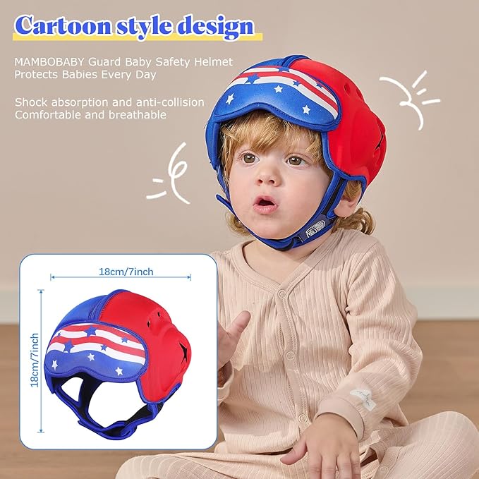 Baby Head Protector Baby Helmet for Crawling and Walking - No Bumps and Soft Safety Peak - Ultra Light and Adjustable Head Protector Suitable for Babies 6-24 Months-American Flag