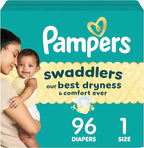 Pampers Swaddlers Diapers, Size 1 (8-14 lbs), 96 Count, Absorbent, Keeps Baby Dry and Comfortable, Skin Safe Disposable Baby Diaper (Packaging May Vary)