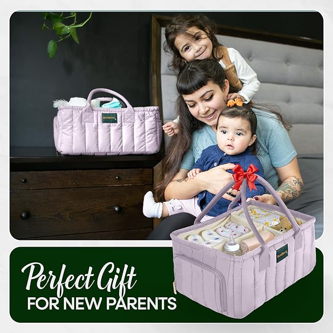 Baby Diaper Caddy Basket Organizer-Sturdy, Breathable & Washable - Stylish Storage, Portable, Car Caddy Organizer, Nursery, Baby Gift Registry Newborn Essentials (Lilac)