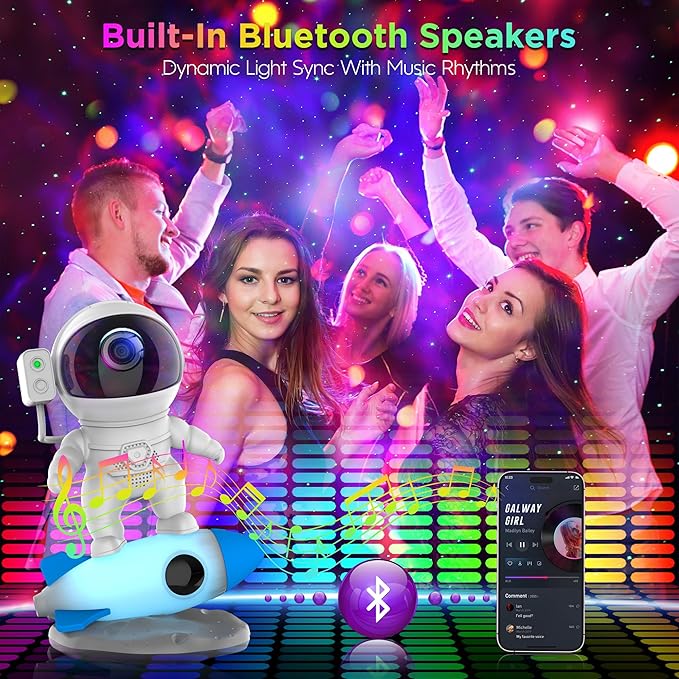 Astronaut Galaxy Projector for Bedroom, Star Projector Galaxy Light with App & Remote Control, White Noises, Bluetooth Speaker, Rocket Night Light for Kids, Ceiling, Gifts, Room Decor