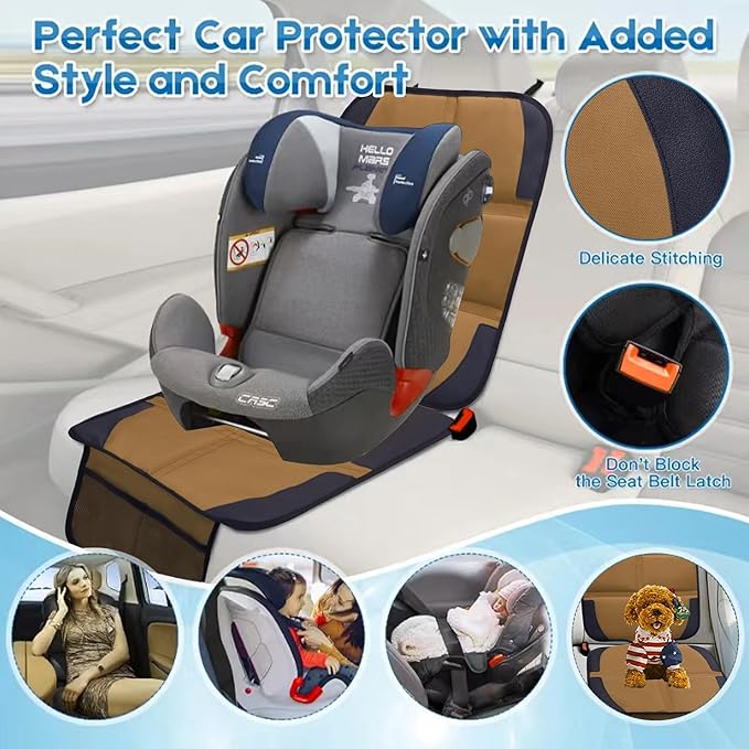 Car Seat Protector for Child Car Seat, 2 Pack Baby Car Seat Covers with Mesh Pockets & Non-Slip Backing 600D Durable Seat Protector