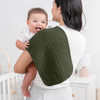 Comfy Cubs Muslin Burp Cloths 20" x 10", Pack of 10 - Large, 6-Layer, Ultra Absorbent 100% Cotton for Baby Drool and Messes - Soft, Safe & Gentle Baby Burp Cloths for Boys & Girls - Kelp