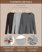 3 Pack Women's Nursing Long Sleeve Tops Breastfeeding Thermal Sweaters with Hidden Zipper Maternity Ribbed Shirts