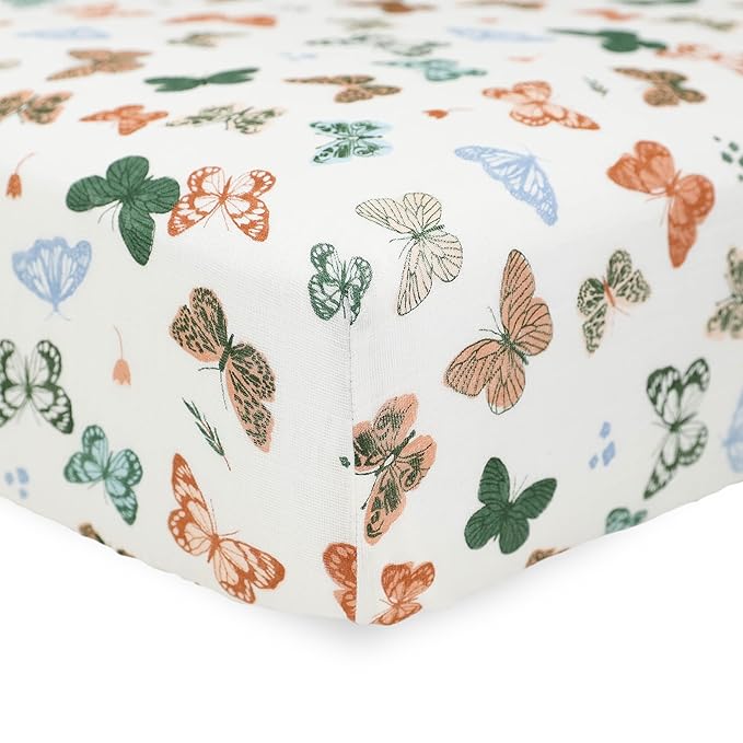 Little Unicorn Premium Crib Sheet | Breathable & Super-Soft Muslin Fabric (Butterflies)