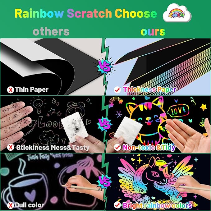 ZMLM Scratch Paper Art Craft: 2 Pack Rainbow Scratch Set for 3 4 5 6 7 8 9 10 Years Old Girls Boys Students Drawing Coloring Black Magic Art Supplies Kits Gifts School Birthday Party Toys(Classic)