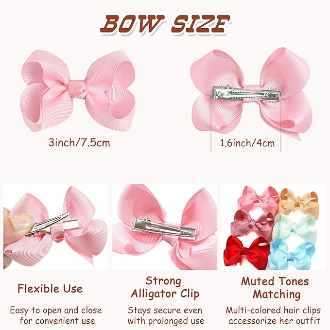 CÉLLOT 40 Pieces 3 Inch Hair Bows for Girls Clips Grosgrain Ribbon Boutique Hair Bow Alligator Clips For Girls Teens Toddlers Kids
