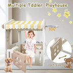 41.3" x 31.4" x 29" Kids Cottage Playhouse, Indoor/Outdoor Toddler Playhouse with Working Doors, Worktop & Basketball Hoop, Durable Plastic Playset for Kids Ages 1+ Years Old