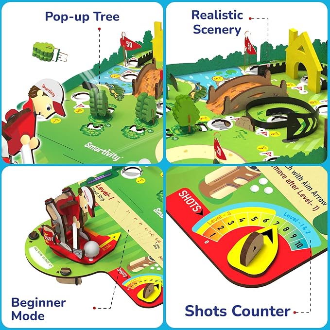 Smartivity Mini Golf Table-Top Game for Kids Ages 6-12 | Build Your Own Golf Course with Mechanical Golfer & 10 Fun Holes | STEM Toy & Birthday Gift for Boys & Girls Ages 6-12