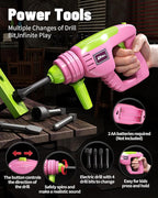 Deejoy Tool Set with Tool Box & Electronic Toy Drill, Pretend Play Kids Construction Kits for Kids Ages 3-5 Years Old, Toddler Tool Set(Pink)
