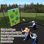 jumpfly Trampoline Football Game Accessories, Toss Throwing Target Net Fits 8 FT/10 FT/12 FT/14 FT Recreational Trampolines with Two Footballs - Trampoline Indoor Outdoor Party Games for Kids
