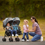 Dream On Me Volgo Twin Umbrella Stroller in Blue, Lightweight Double Stroller for Infant & Toddler, Compact Easy Fold, Large Storage Basket, Large and Adjustable Canopy
