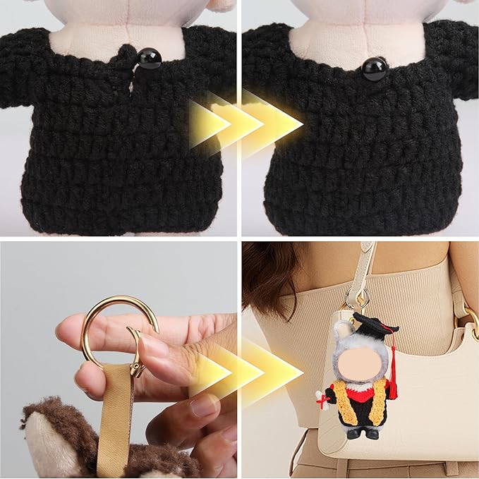 Handmade Clothes for 17cm Doll - Knitting Wool Dolls Graduation Gown Set - Premium Handcrafted Crochet Dolls Outfit with Complete Accessories (No Doll)