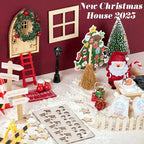 SUNBEAUTY Dollhouse Christmas Decorations Elf Door Kit Dollhouse Accessories with Miniature Christmas Tree Fairy Door Santa Claus Snowflake DIY Miniature House Kit Xmas Decor